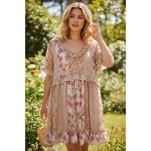 Romantic Boho Cottagecore Dress Fairycore Indie Whimsy Flutter Sleeve sz L GiGiO